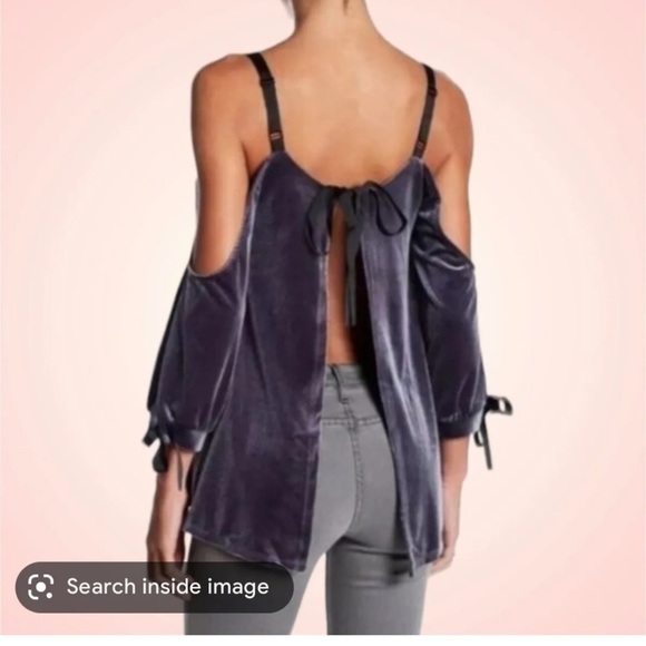 Women’s Sz Medium Couter Velvet Gray Blouse Cold Shoulder with Adjustable Straps - Picture 14 of 14